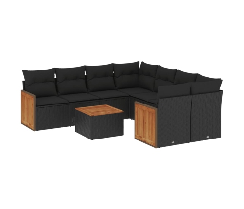 Set de sofás de jardín 8 piezas y cojines ratán sintético negro