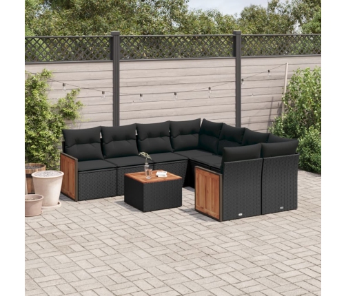 Set de sofás de jardín 8 piezas y cojines ratán sintético negro
