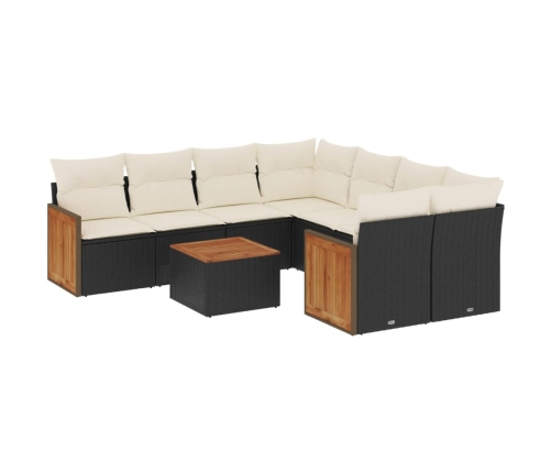 Set de sofás de jardín 8 piezas y cojines ratán sintético negro