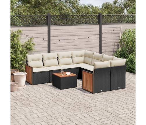 Set de sofás de jardín 8 piezas y cojines ratán sintético negro