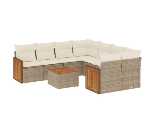 Set de sofás de jardín 9 pzas con cojines ratán sintético beige