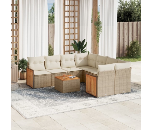 Set de sofás de jardín 9 pzas con cojines ratán sintético beige
