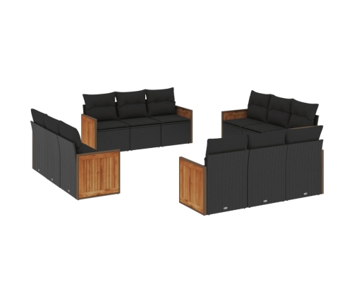 Set de sofás de jardín 12 piezas cojines ratán sintético negro