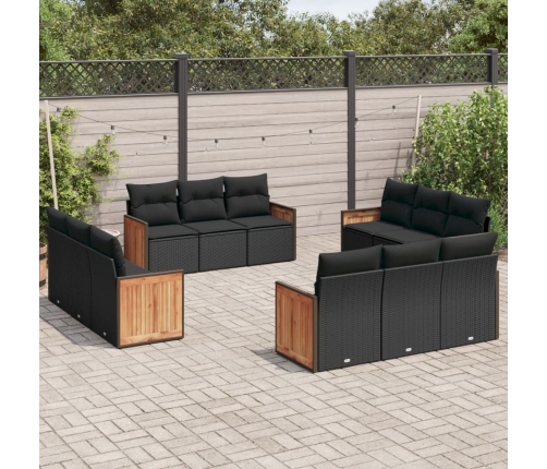Set de sofás de jardín 12 piezas cojines ratán sintético negro