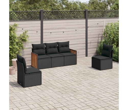 Set de muebles de jardín 5 pzas y cojines ratán sintético negro