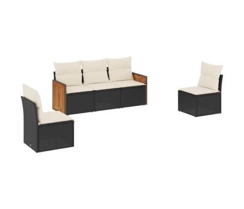 Set de muebles de jardín 5 pzas y cojines ratán sintético negro
