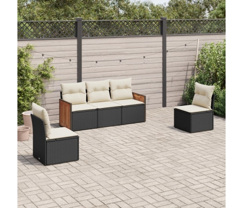 Set de muebles de jardín 5 pzas y cojines ratán sintético negro