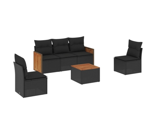 Set de sofás de jardín 6 piezas y cojines ratán sintético negro
