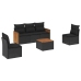 Set de sofás de jardín 6 piezas y cojines ratán sintético negro