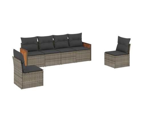 Set de muebles de jardín 6 pzas y cojines ratán sintético gris