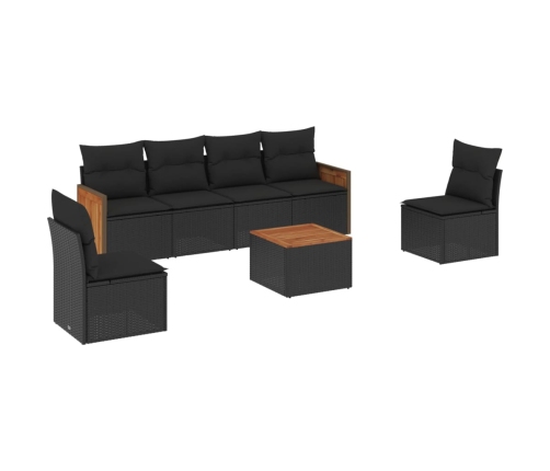 Set de comedor de jardín 7 pzas y cojines ratán sintético negro