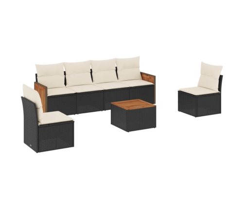 Set de comedor de jardín 7 pzas y cojines ratán sintético negro