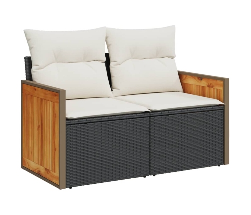Set de comedor de jardín 7 pzas y cojines ratán sintético negro