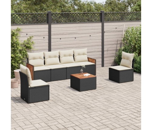 Set de comedor de jardín 7 pzas y cojines ratán sintético negro