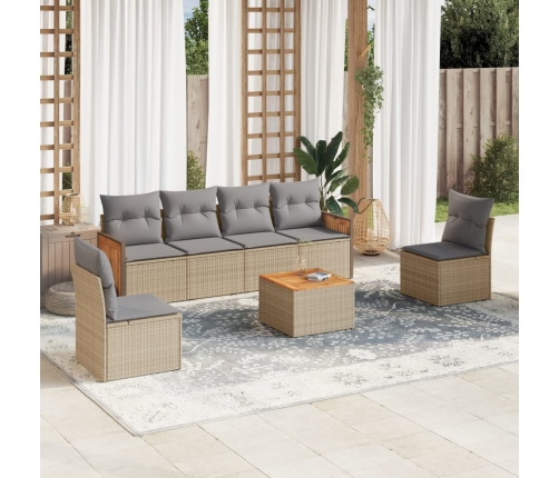 Set sofás de jardín 7 piezas y cojines ratán sintético beige