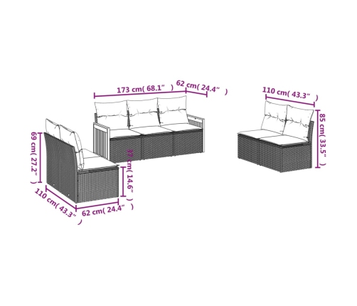Set de comedor de jardín 7 pzas y cojines ratán sintético negro