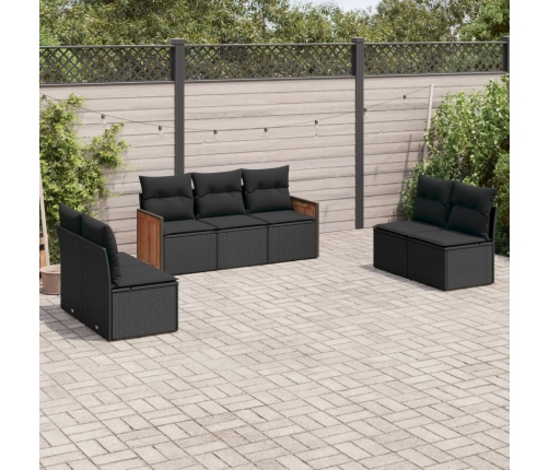 Set de comedor de jardín 7 pzas y cojines ratán sintético negro