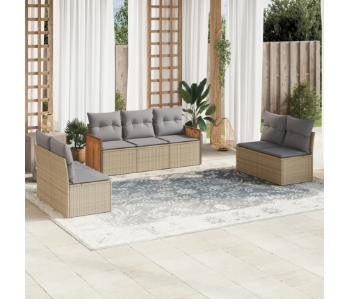 Set sofás de jardín 7 piezas y cojines ratán sintético beige