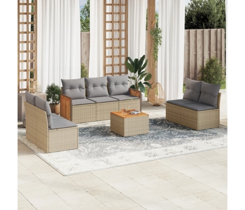Juego de sofás de jardín con cojines beige 8 pzas ratán PE