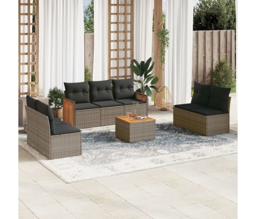 Set de sofás de jardín 8 pzas y cojines ratán sintético gris