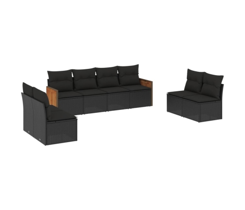 Set de sofás de jardín 8 piezas y cojines ratán sintético negro