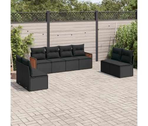 Set de sofás de jardín 8 piezas y cojines ratán sintético negro