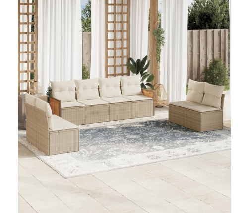 Juego de sofás de jardín con cojines beige 8 pzas ratán PE