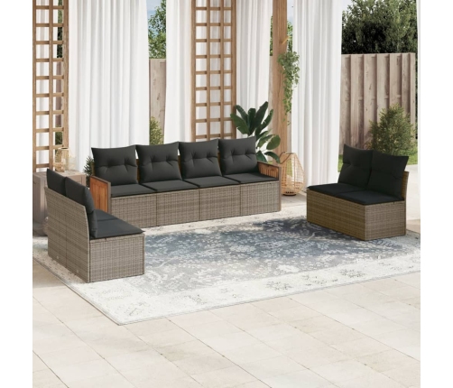 Set de sofás de jardín 8 pzas y cojines ratán sintético gris