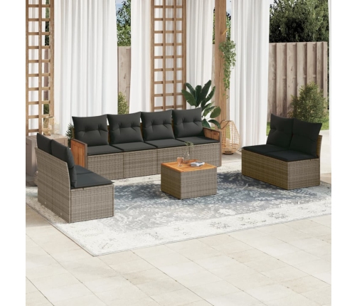 Set de muebles de jardín 9 pzas y cojines ratán sintético gris