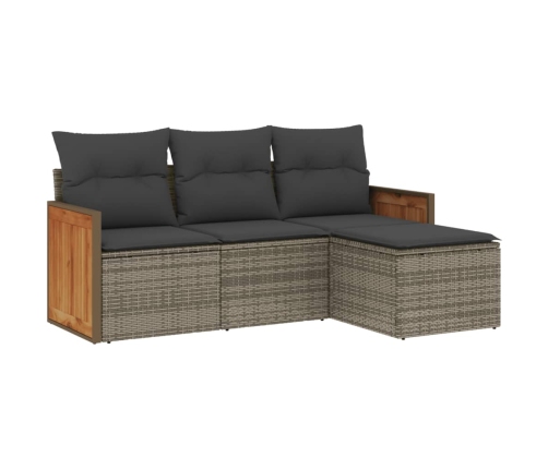 Set de sofás de jardín 4 pzas y cojines ratán sintético gris
