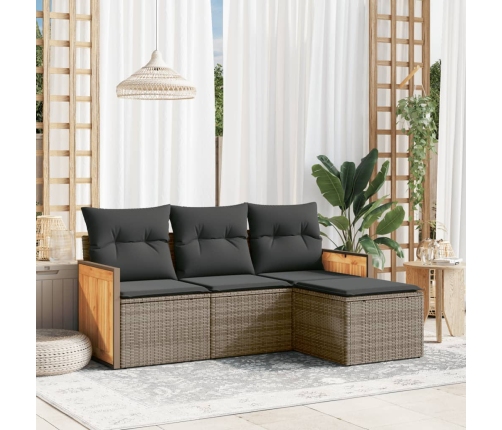 Set de sofás de jardín 4 pzas y cojines ratán sintético gris
