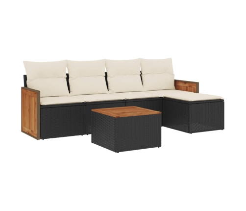 Set de sofás de jardín 6 piezas y cojines ratán sintético negro