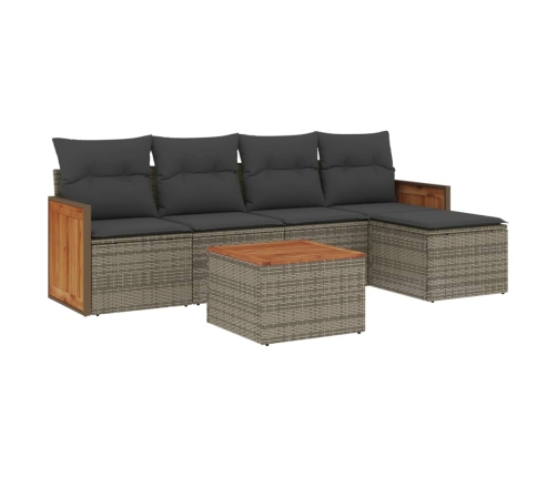 Set de muebles de jardín 6 pzas y cojines ratán sintético gris