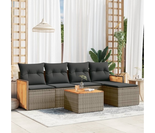 Set de muebles de jardín 6 pzas y cojines ratán sintético gris