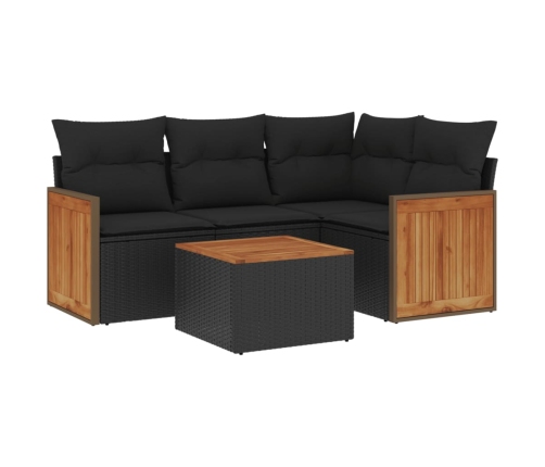 Set de muebles de jardín 5 pzas y cojines ratán sintético negro