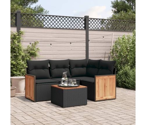 Set de muebles de jardín 5 pzas y cojines ratán sintético negro