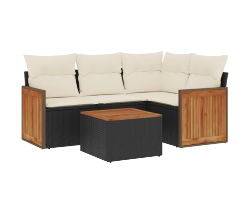 Set de muebles de jardín 5 pzas y cojines ratán sintético negro