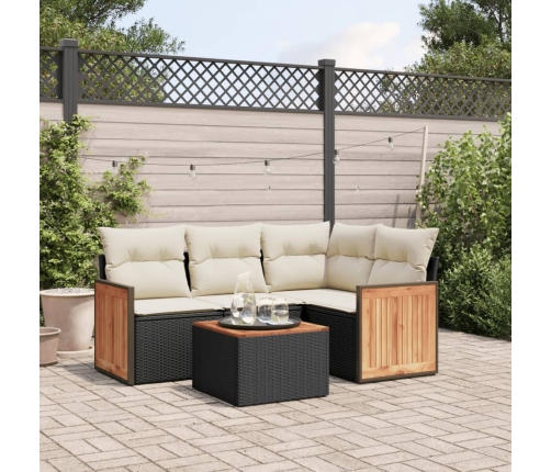 Set de muebles de jardín 5 pzas y cojines ratán sintético negro