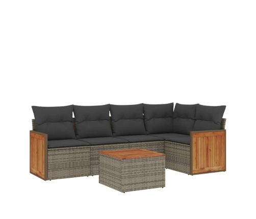 Set de muebles de jardín 6 pzas y cojines ratán sintético gris