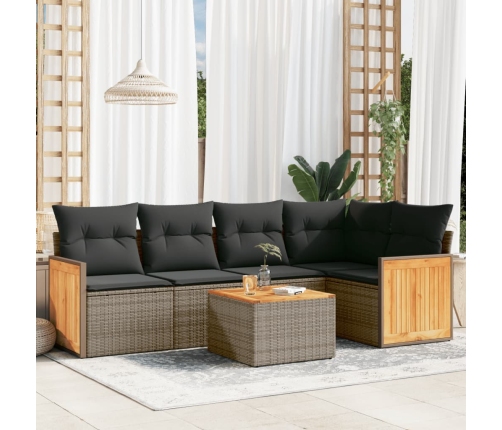 Set de muebles de jardín 6 pzas y cojines ratán sintético gris