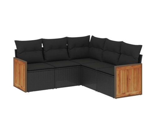 Set de muebles de jardín 5 pzas y cojines ratán sintético negro