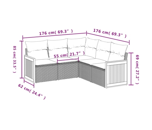 Set de muebles de jardín 5 pzas y cojines ratán sintético negro