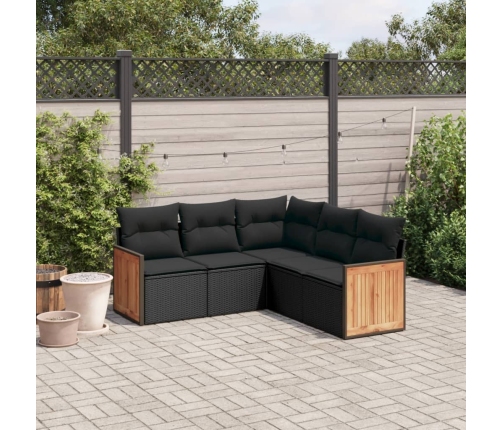 Set de muebles de jardín 5 pzas y cojines ratán sintético negro