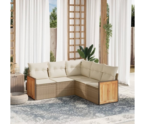 Juego de sofás jardín con cojines 5 pzas ratán sintético beige