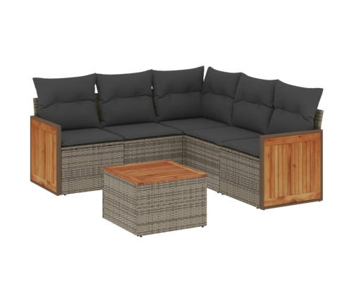 Set de muebles de jardín 6 pzas y cojines ratán sintético gris