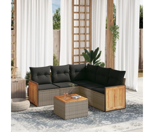 Set de muebles de jardín 6 pzas y cojines ratán sintético gris
