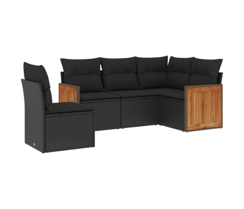Set de muebles de jardín 5 pzas y cojines ratán sintético negro