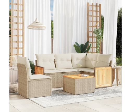 Juego de sofás jardín con cojines 6 pzas ratán sintético beige