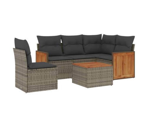 Set de muebles de jardín 6 pzas y cojines ratán sintético gris