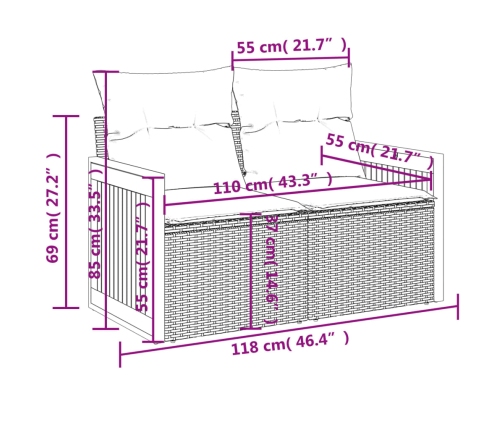Set de muebles de jardín 6 pzas y cojines ratán sintético gris